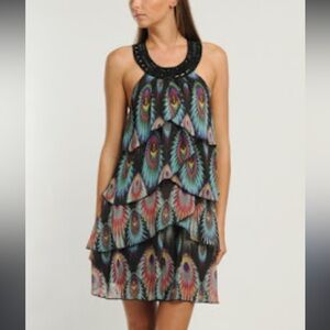 Ruffled layered beaded dressy fun dress perfect for holidays special occasion S